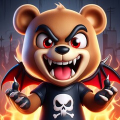 Cartoon Evil teddy bear Mascot character, 3d Generative aI
