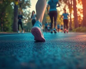 Fototapeta premium Fitness challenge with a group of people exercising outdoors, active environment, sharp focus, bright lighting, high detail