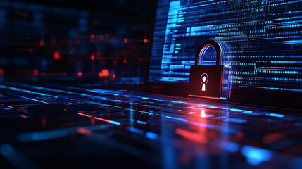 Obraz premium IT security: Concept of data protection. Digital padlock as a symbol of IT security