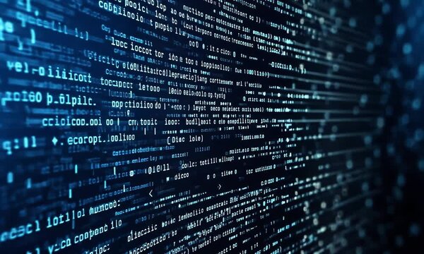 Exploring intricate code patterns and data flow in a digital environment with high-tech visuals at night
