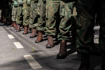 Army soldiers are seen in formation during the celebration of Brazilian independence in the city of...