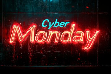 Exciting Cyber Monday neon sign illuminating the shopping atmosphere, Neon Cyber Monday Banner, Text and Title of Cyber Monday, Cyber Monday promotional advertising
