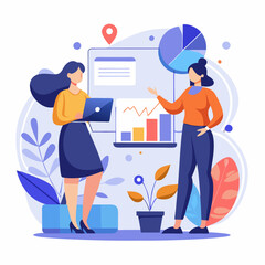 Two Women Giving Business Presentation, Engaged in Professional Meeting, Office Collaboration