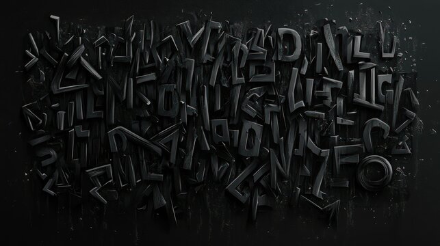 A Scattered Collection of Black 3D Letters - Powered by Adobe
