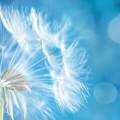 Naklejka premium Delicate Dandelion Seeds on Blue Background