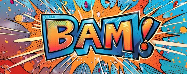 Colorful pop art background with "BAM!" inside. Comic book elements, Dynamic visuals, Bright vector