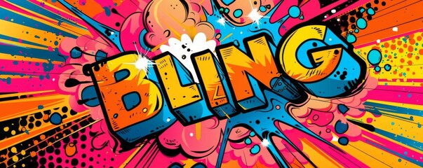 Energetic pop art background with "BLING" inside. Comic book style, Explosion theme, Bright vector