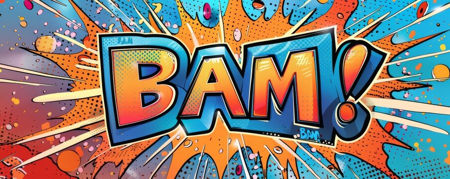 Colorful pop art background with "BAM!" inside. Comic book elements, Dynamic visuals, Bright vector