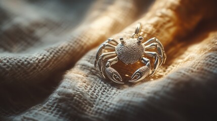 Naklejka premium Silver Crab Ring on Fabric