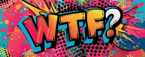 Energetic pop art background with "WTF?" text. Bold patterns, Comic book elements, Bright vector
