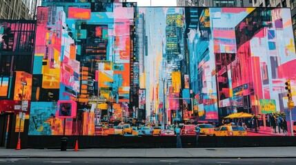 Fototapeta premium A Vibrant Cityscape with Taxis and Trees