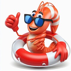 Cartoon Lifesaver Shrimp Pro Mascot character, 3d Generative AI
