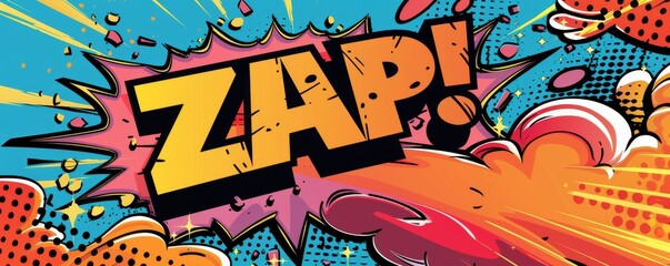 Energetic pop art background with "ZAP" inside. Comic book style, Explosion theme, Bright vector