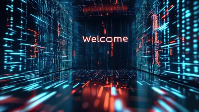 Welcome word on digital cyberspace background. Greeting text for events, websites, promotions and hospitality business
