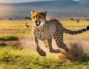 Cheetah Sprinting Across the African Plains in a Burst of Speed