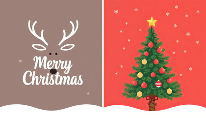 Obraz premium Merry Christmas Cover and Backcover greeting card. Modern beautiful Xmas design with typography, Christmas tree branches, balls, snowflake pattern. Minimal art banner, poster, cover templates 