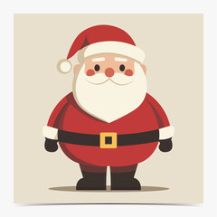 Cute Christmas greeting card, postcard, invitation with Santa Claus on beige background, vector illustration