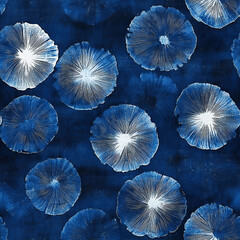 Seamless traditional Japanese abstract shibori pattern in indigo blue and white, celebrating the beauty of imperfection.