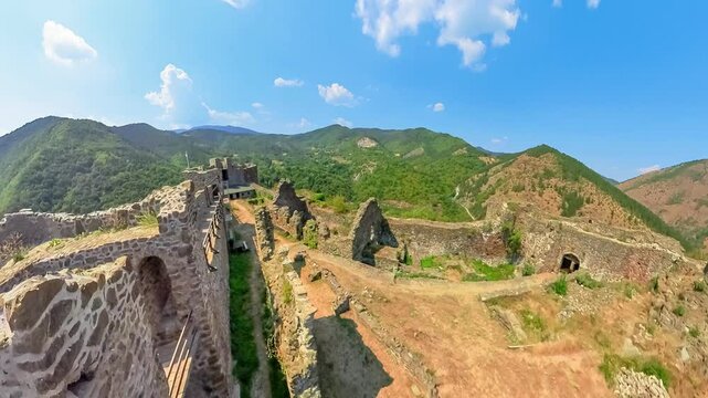 AERIAL view of The Maglic Fortress, commanding the Ibar in Serbia, provides a sweeping view of Great Morava Valley. It is recognized as a National Monument of Exceptional Cultural Importance of Serbia
