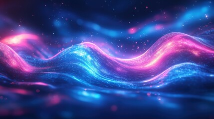 Fototapeta premium Vibrant blue and purple liquid waves with neon light reflection