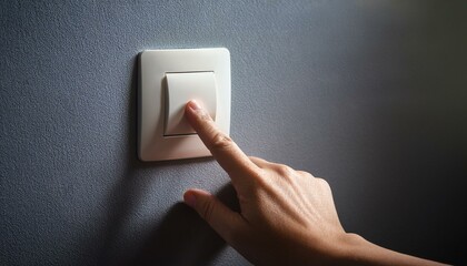 hand with switch on the wall, a person reaches out to press the room light switch