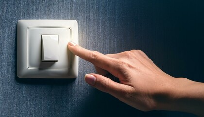 hand pressing light switch, a person reaches out to press the room light switch
