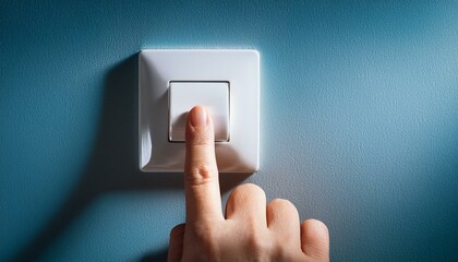 hand pushing a button on the wall, a person reaches out to press the room light switch