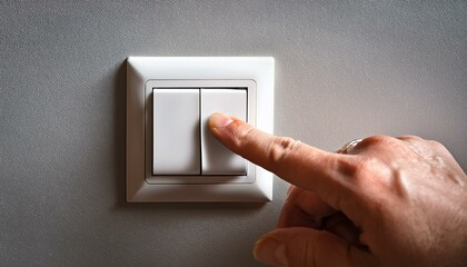switch on wall, a person reaches out to press the room light switch
