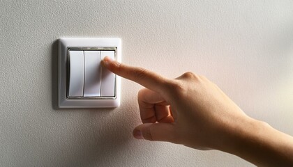 hand with switch on wall, a person reaches out to press the room light switch