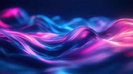Fototapeta premium Vibrant blue and purple liquid waves with neon light reflection