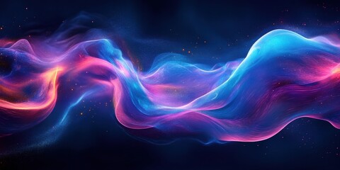 Vibrant blue and purple liquid waves with neon light reflection