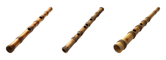 Bamboo flutes in different designs and textures