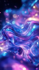 Vibrant Blue and Purple Liquid Waves with Neon Glow Reflection