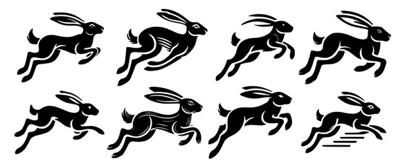 dynamic running hare illustration in black silhouette vector © Luka