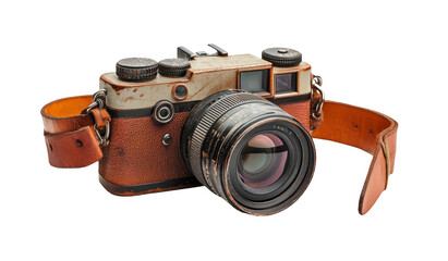 Vintage camera with leather strap and worn finish