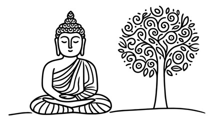hand-drawn buddha silhouette in whimsical doodle style, showcasing meditation and peace