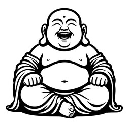 Fototapeta premium hand-drawn happy and laughing buddha in black and white vector art