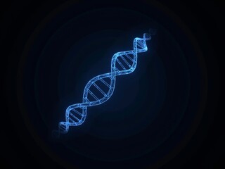 Polygonal blue hologram of DNA symbol on dark background.