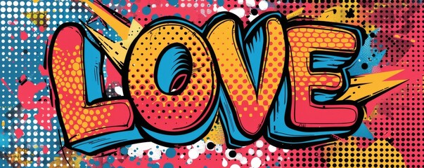 Abstract pop art background with text "LOVE" inside. Retro style, Bold patterns, Color explosion vector