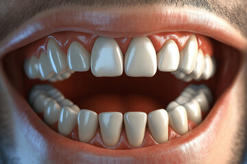 Fototapeta premium Close-up of smiling teeth showing bright white enamel for dental health, oral hygiene, teeth care, and perfect dental smile concept illustrations