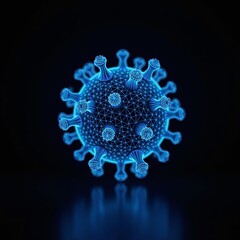 Polygonal blue hologram of dangerous virus on dark background.