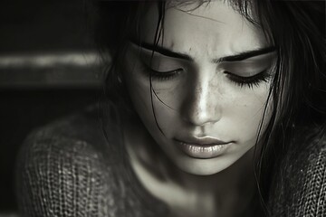 Fototapeta premium Close-up portrait of a young woman with a sad expression.