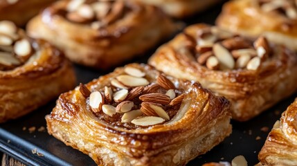 Beautifully arranged apple almond pastries with toasted almonds and a hint of cinnamon generative ai