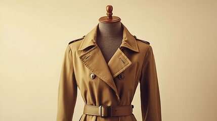 Naklejka premium A classic beige trench coat on a mannequin.