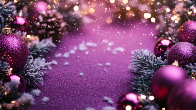 A magenta Christmas template featuring a festive frame of magenta-colored decorations and snowflakes, evoking a lively and energetic ambiance.