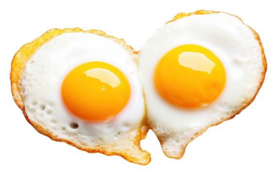 PNG Fried eggs and heart-shaped yolks fried food white background.