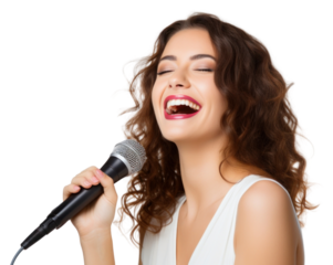 PNG Happy woman singing song with smile microphone laughing adult.