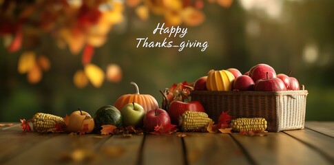 On the table, there is a delightful basket filled with apples and pumpkins