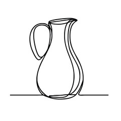 Carafe. Icon. Vector drawing. One-line drawing. A simple drawing depicting a continuous line of a tableware item for a liquid or drink.