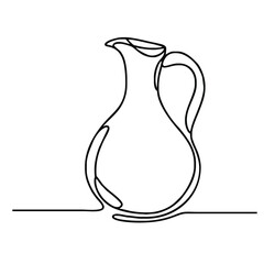 Carafe. Icon. Vector drawing. One-line drawing. A simple drawing depicting a continuous line of a tableware item for a liquid or drink.